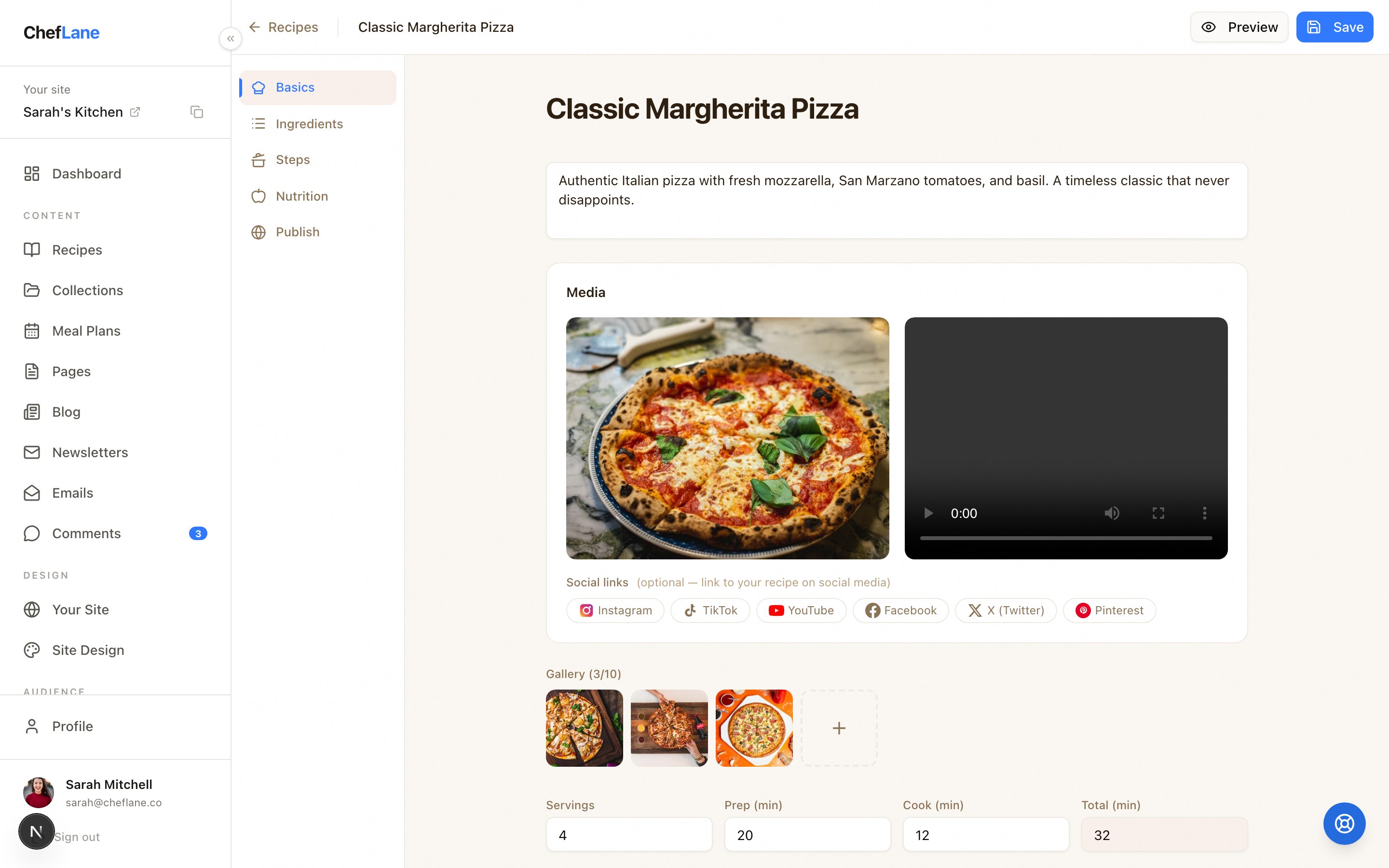 Recipe Editor preview
